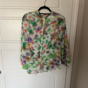 Pilcro Green and Purple Watercolor Blouse